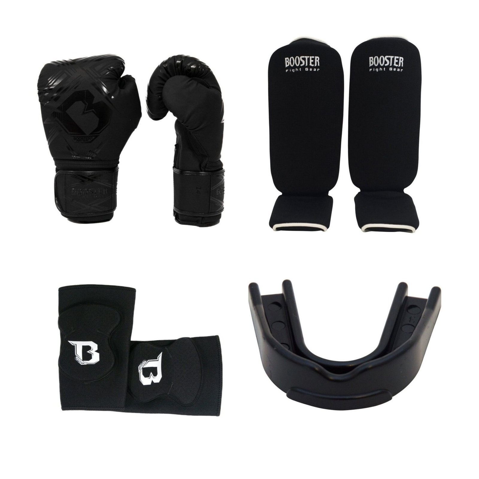 kit-boxe-thai-debutant Kit d'équipement de boxe thaï débutant : gants, protège-tibias, coudières et protège-dents